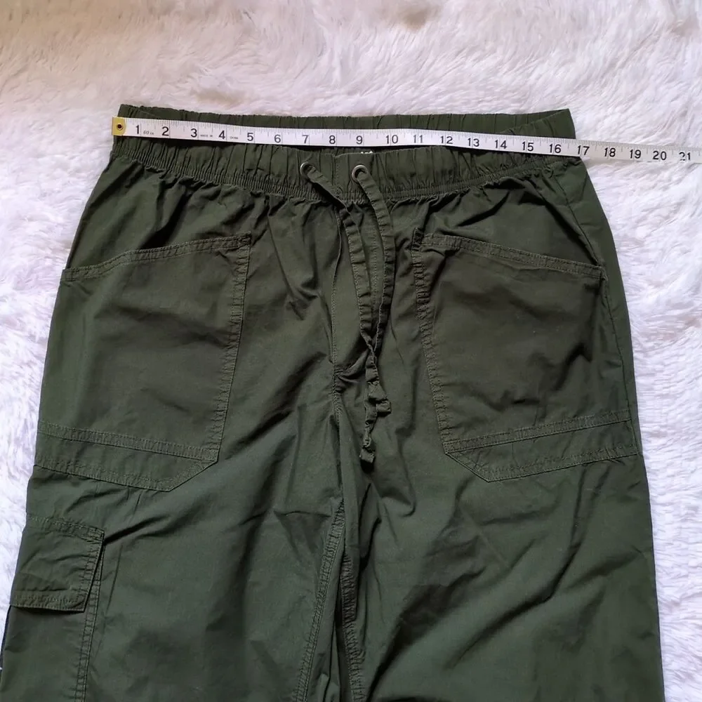 Aerie Avenue Baggy Cargo Pants Womens L Green Flame 100% Cotton Wide Leg Boho - Picture 5 of 12
